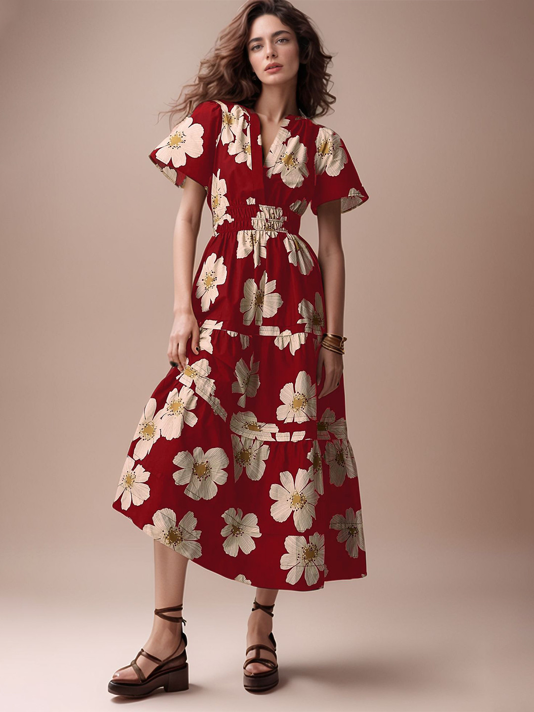 Roadster Floral Knee Long Fit and Flare Dress
