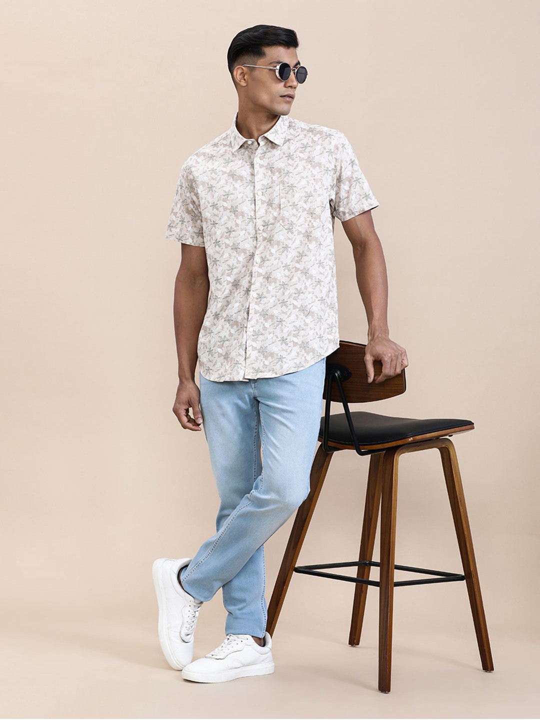 Crocodile Men Cotton Leaf Printed Half Sleeve Shirt