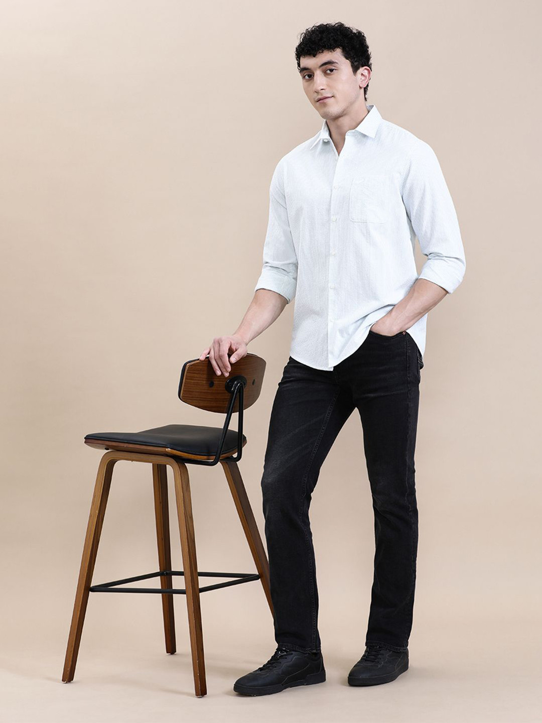 Crocodile Men Crinkle Effect Textured Pin Stripe Shirt