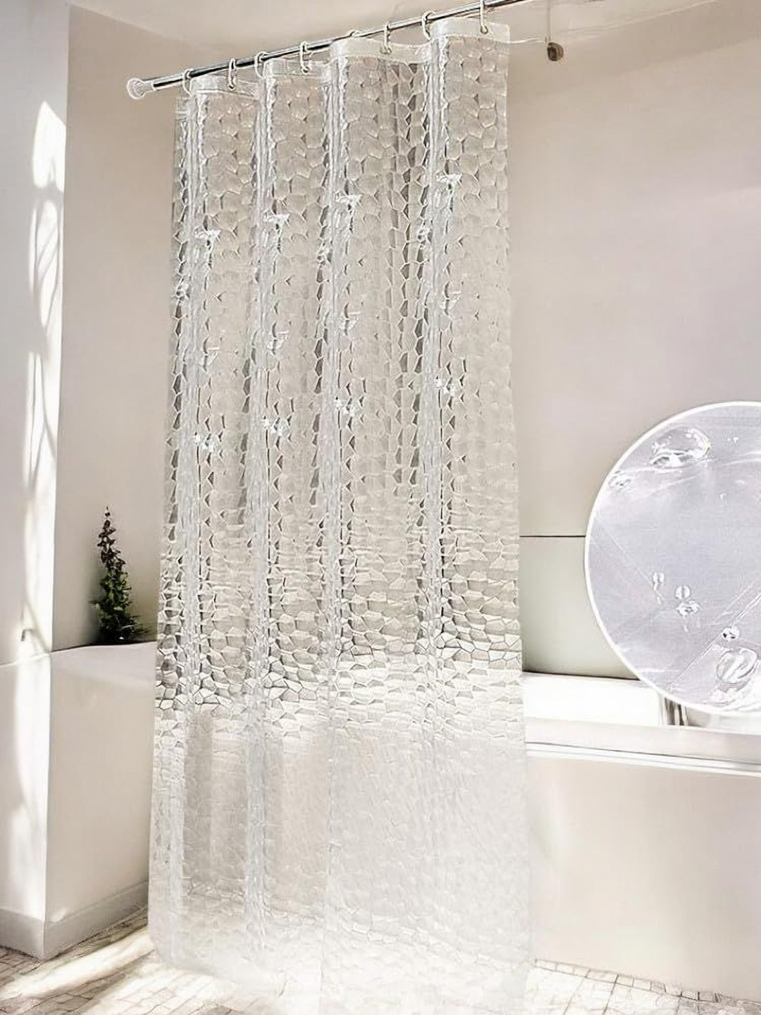 CASA-NEST Transparent Shower Curtain 3D Diamond, Bathroom Curtain