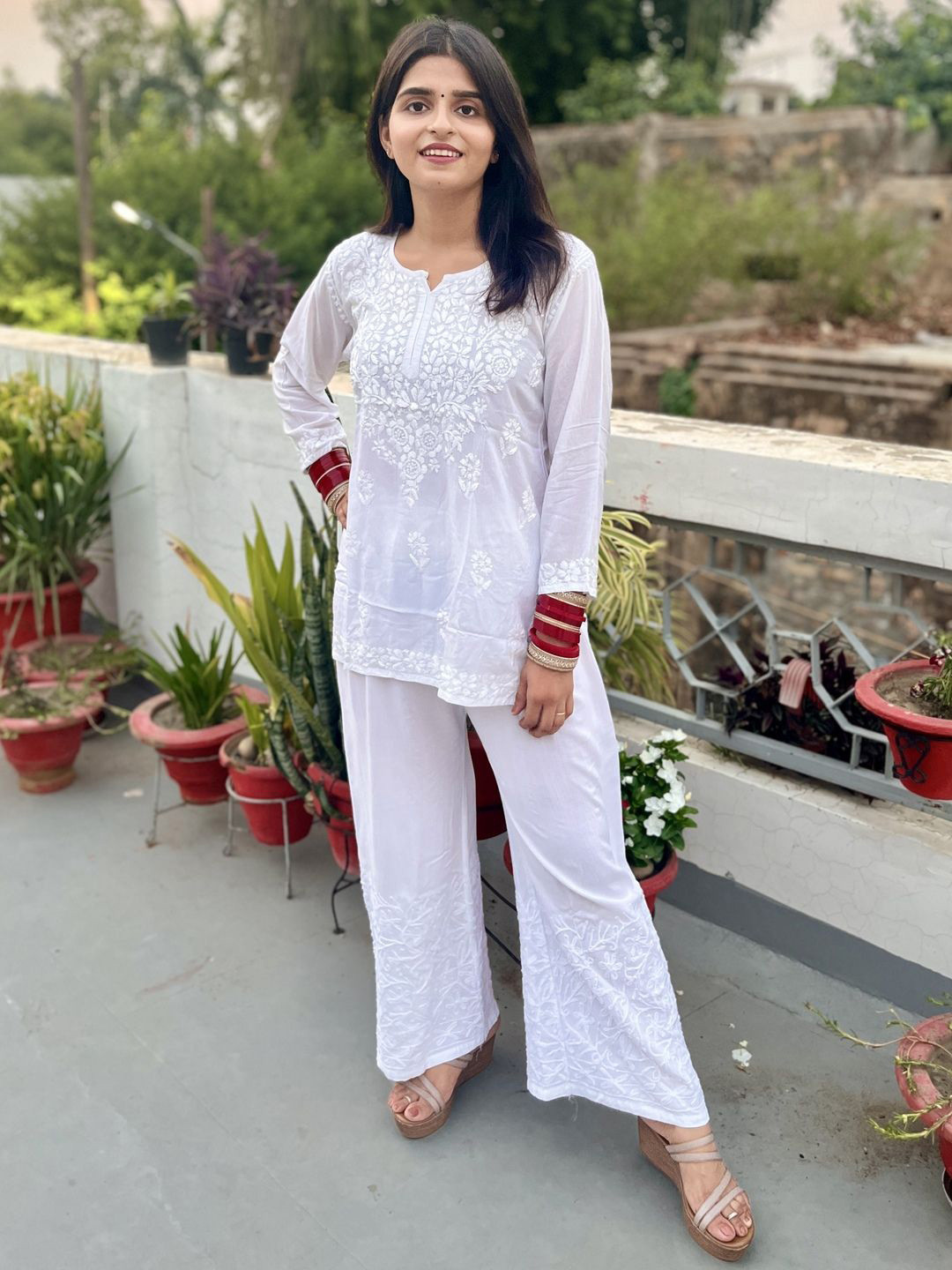 Everything In Chikankari Floral Embroidered Chikankari Modal Chikankari Kurti