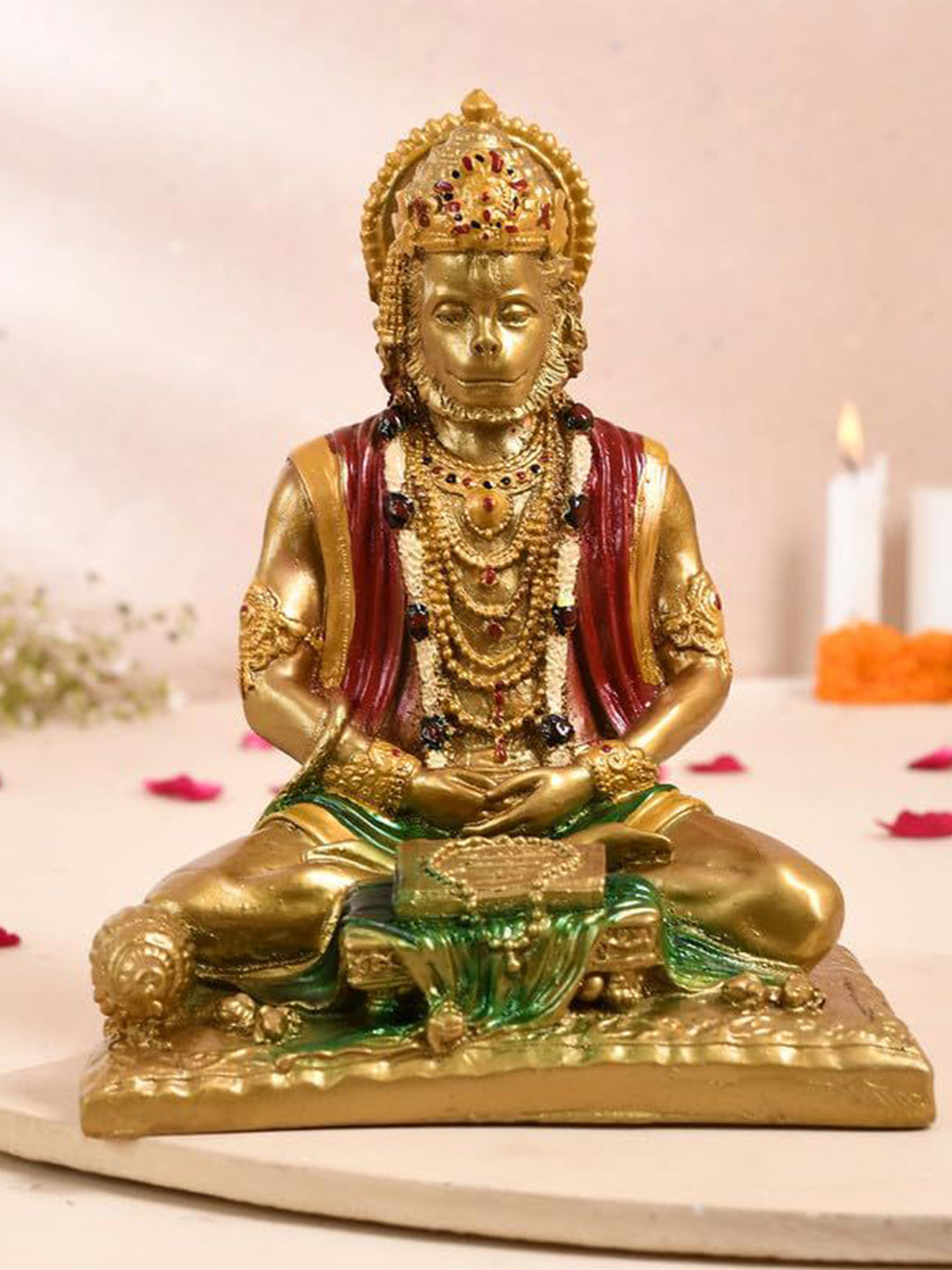 CRAFTAM Gold-Toned Hanuman ji Murti Religious Idol Showpiece