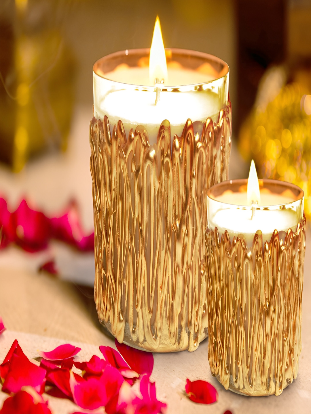 PROKART Roped Glass 2Pcs Scented 1 Wick Scented Striped Tapered Regular Jar Candles