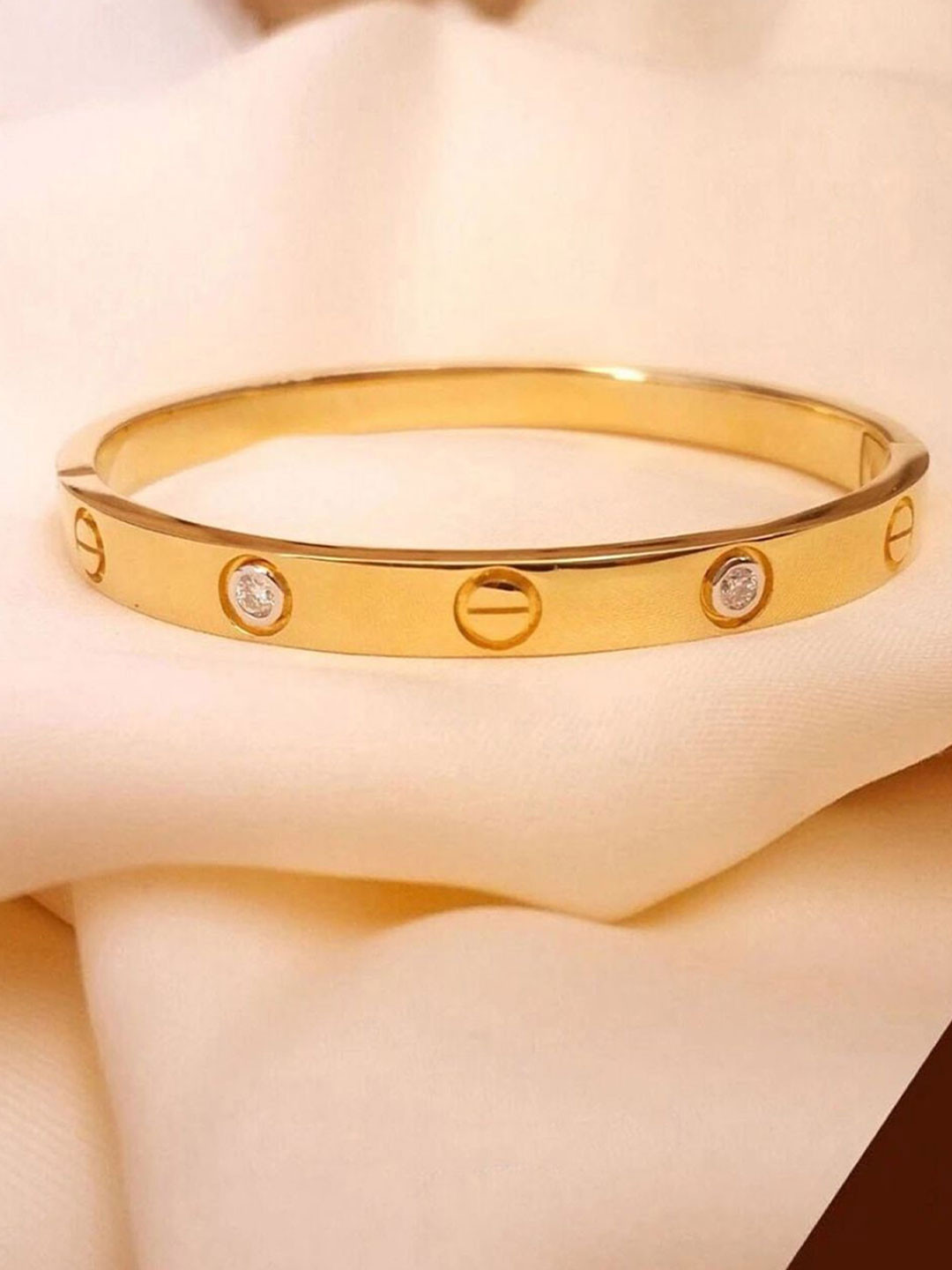 TANLOOMS Unisex Gold-Plated Artificial Stone Studded Cuff Bracelet