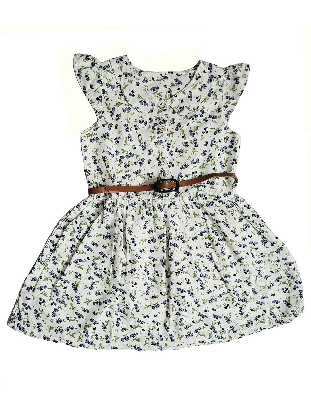 Miss & Chief Girl Floral Print Cap Sleeves Shirt Dress With Belted