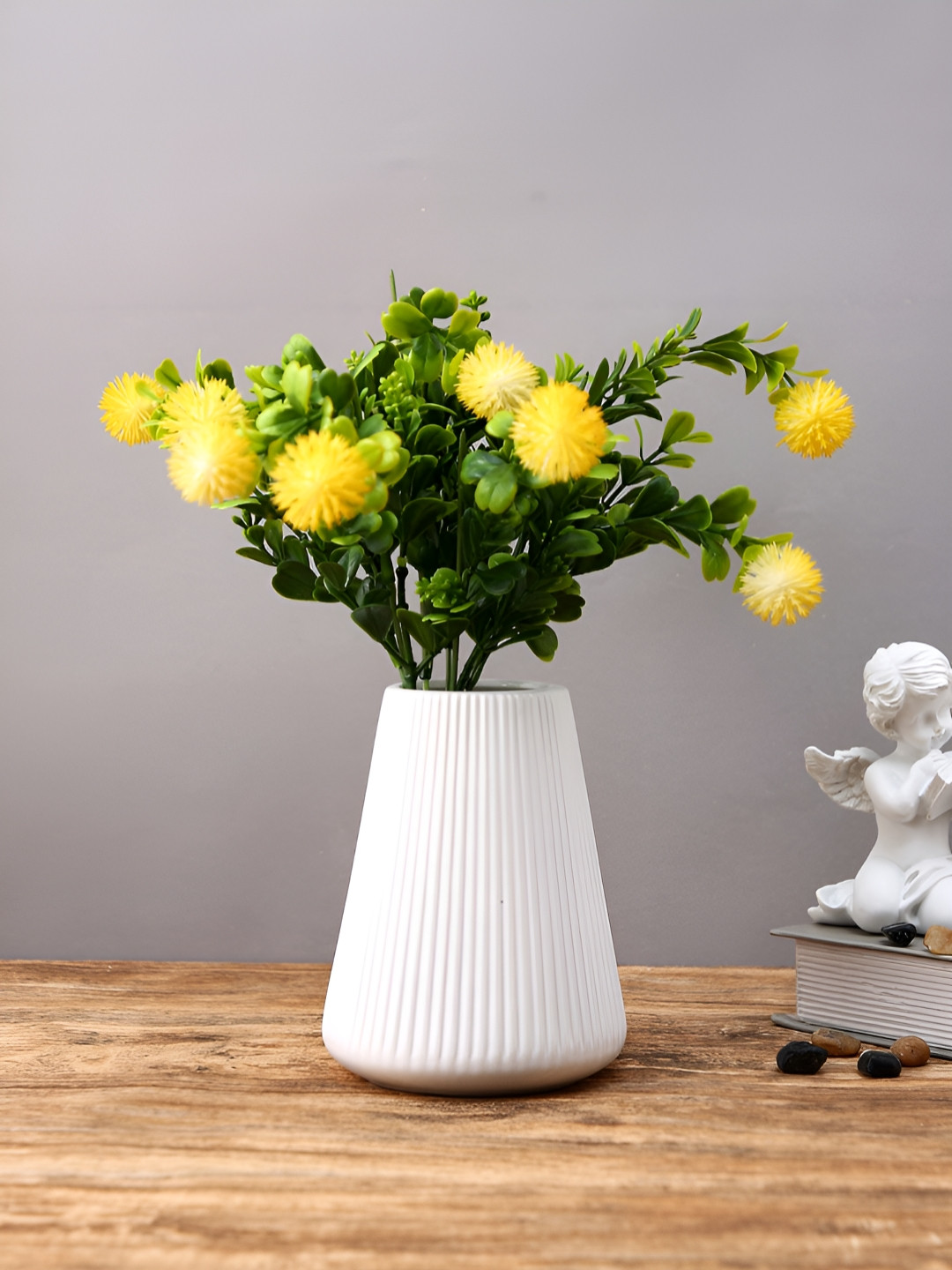 Myntra Elegant Homes Yellow 2 Pieces Pom Pom Chrysanthemum Artificial Flower
