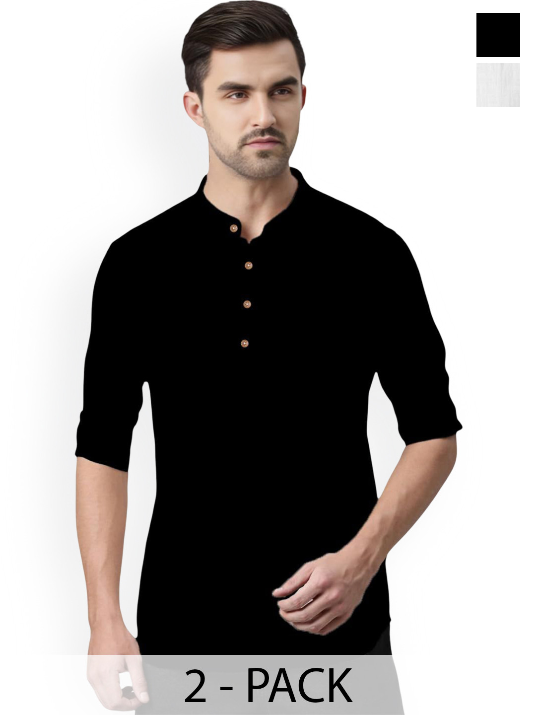 Vida Loca Selection Of 2 Band Collar Cotton Slim Fit Straight Short Kurta