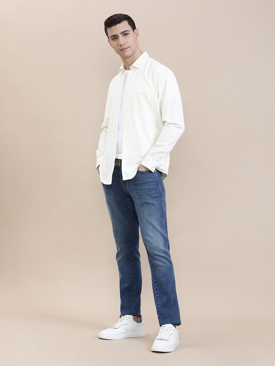 Crocodile Men Crinkle Textured Pin Stripe Shirt