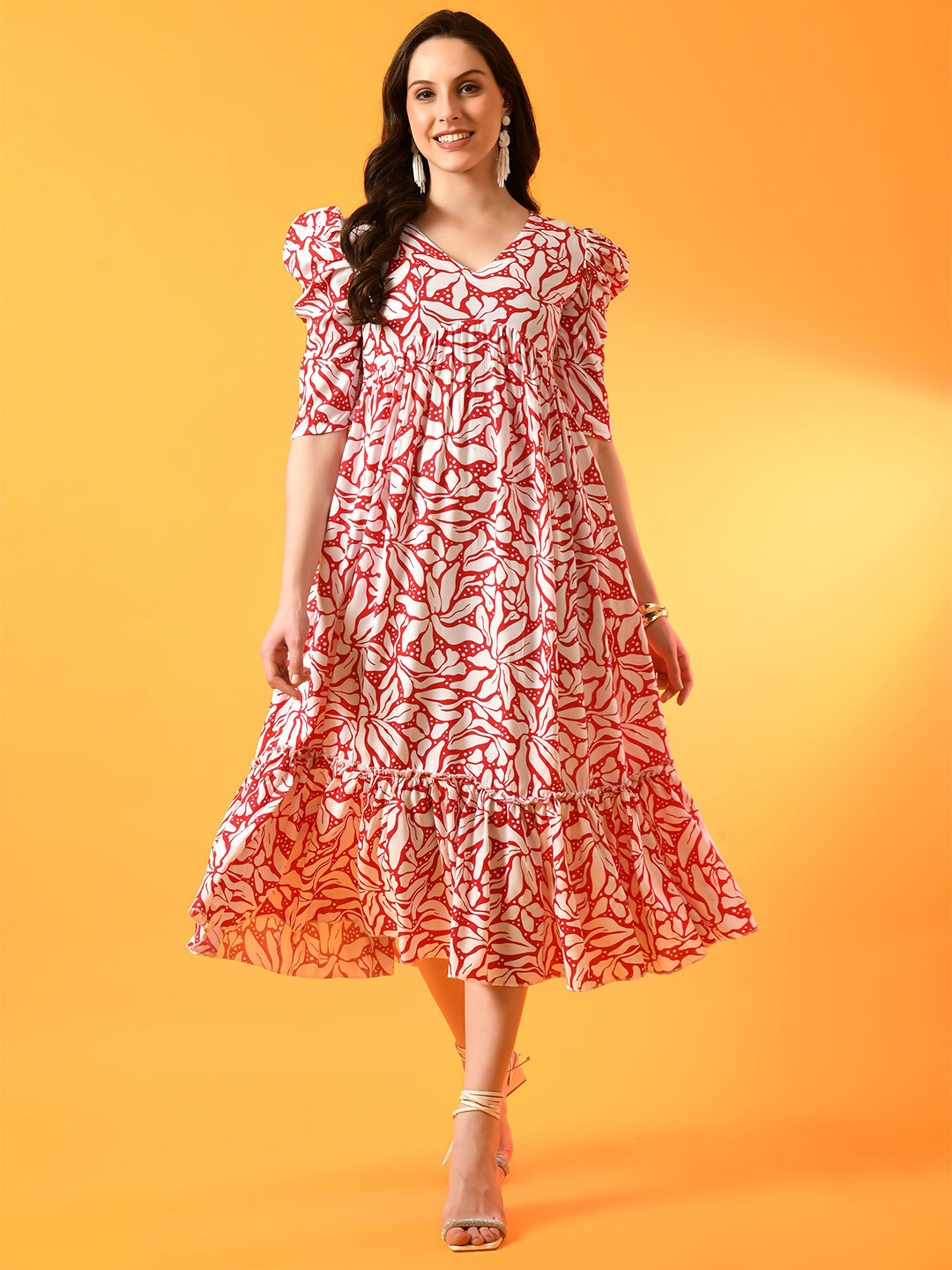 Metronaut Floral Print A-Line Midi Dress