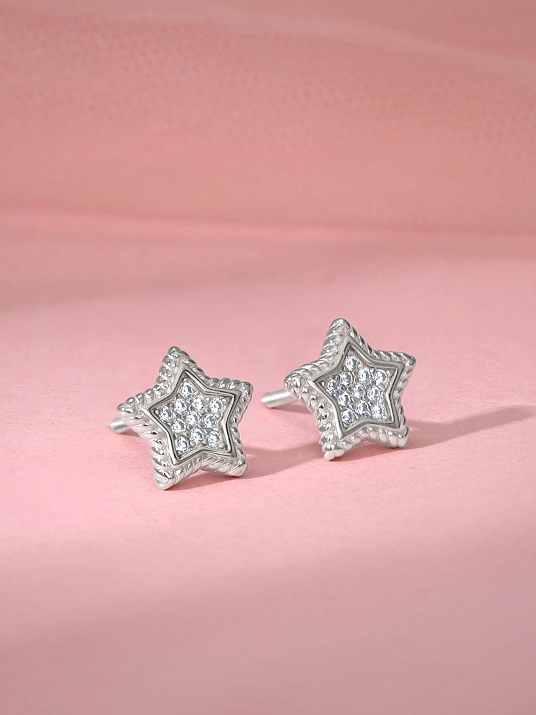 GIVA 925 Silver Rhodium-Plated Zircon Star Shaped Antique Studs Earrings