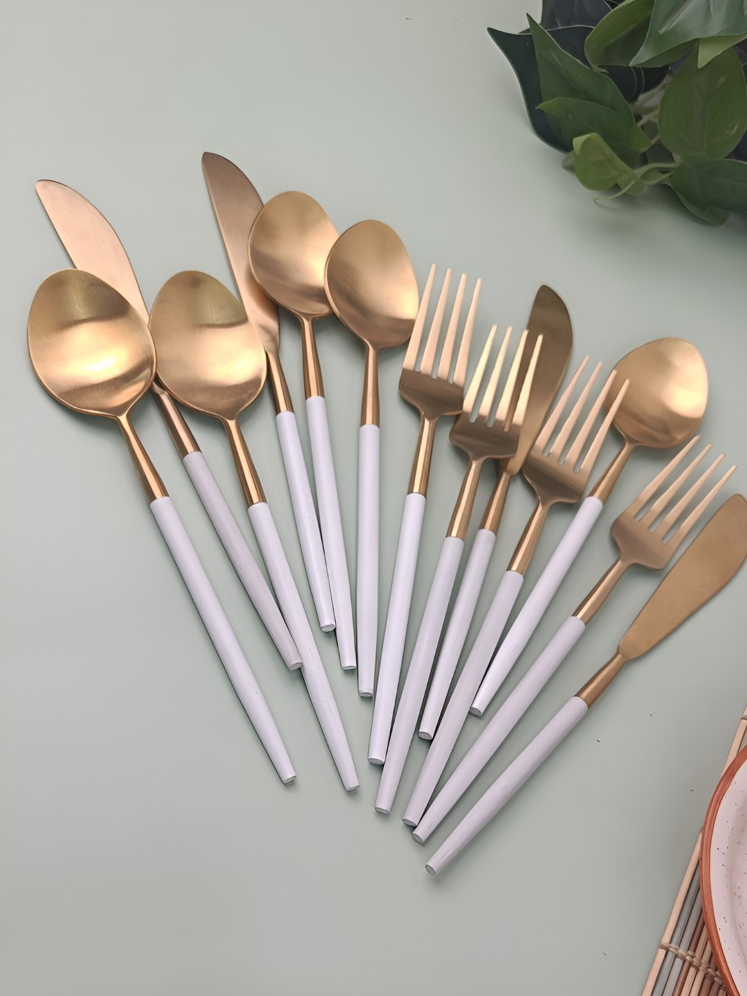 Myntra Elegant Homes Radiant 18 Pieces Gold-toned And White Stainless Steel Cutlery Set