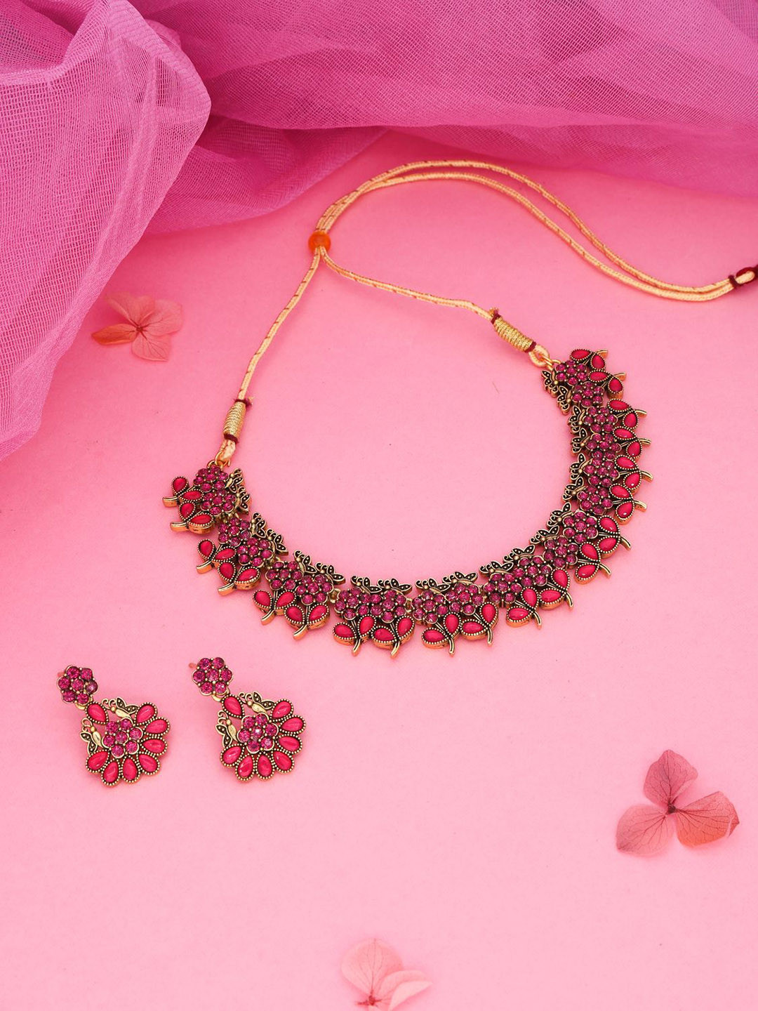 Anouk Gold-Plated American Stones Studded Necklace And Earrings