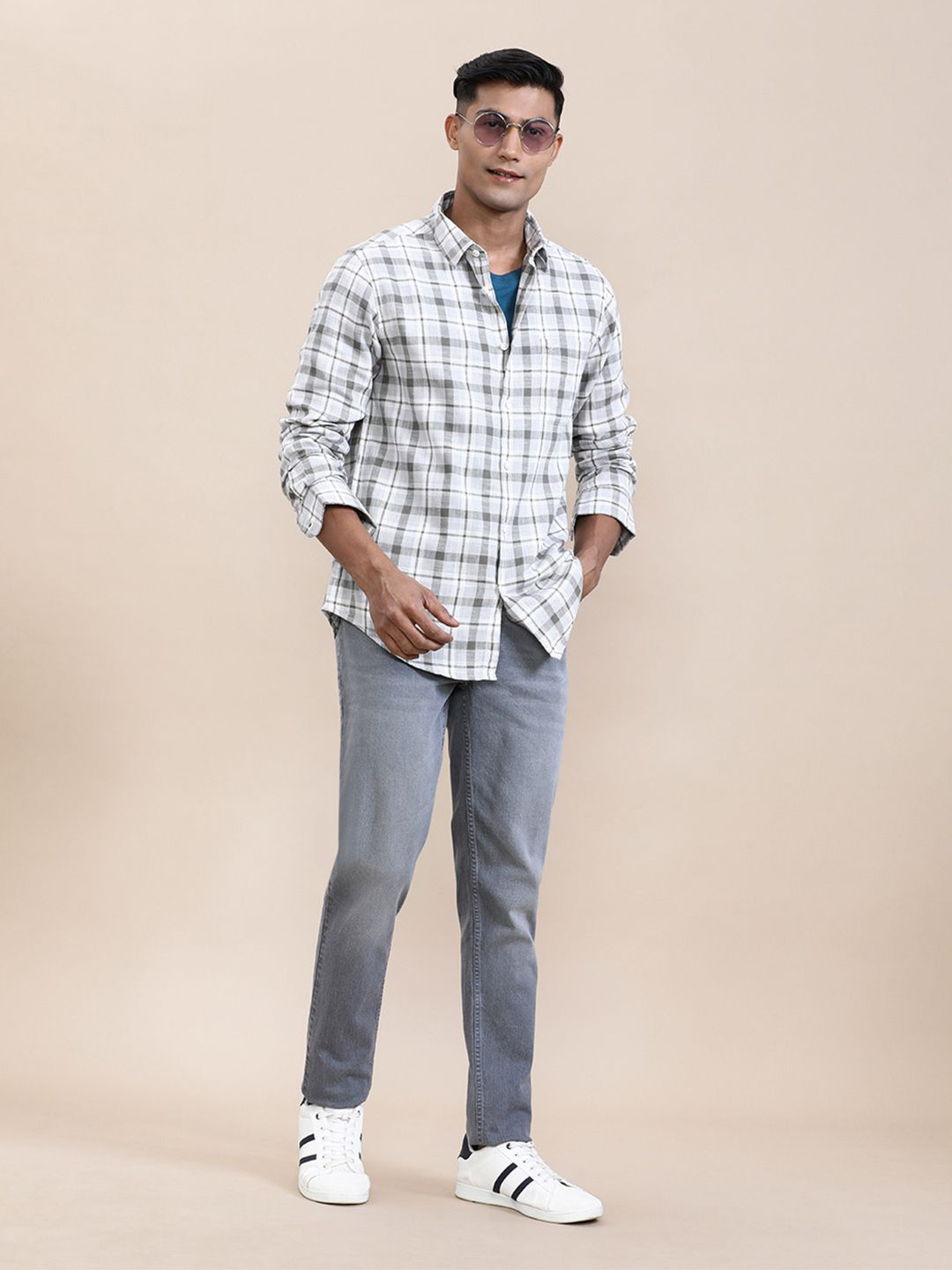 Crocodile Men Textured Check Full Sleeve Shirt