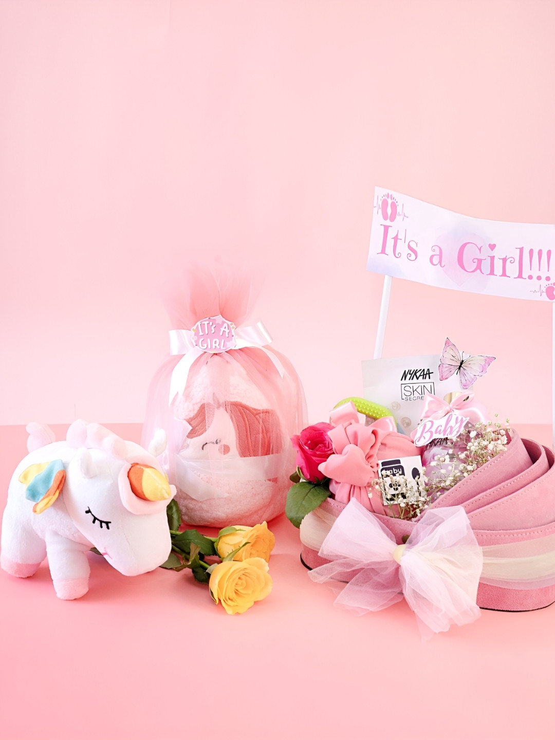 Giftcarnation 6Pcs Pink & White New Born Baby Girl Gift Set