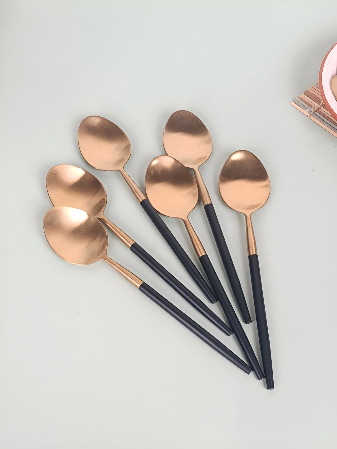 Myntra Elegant Homes Radiant 6 Pieces Gold-Toned And Black Stainless Steel Tea Spoon