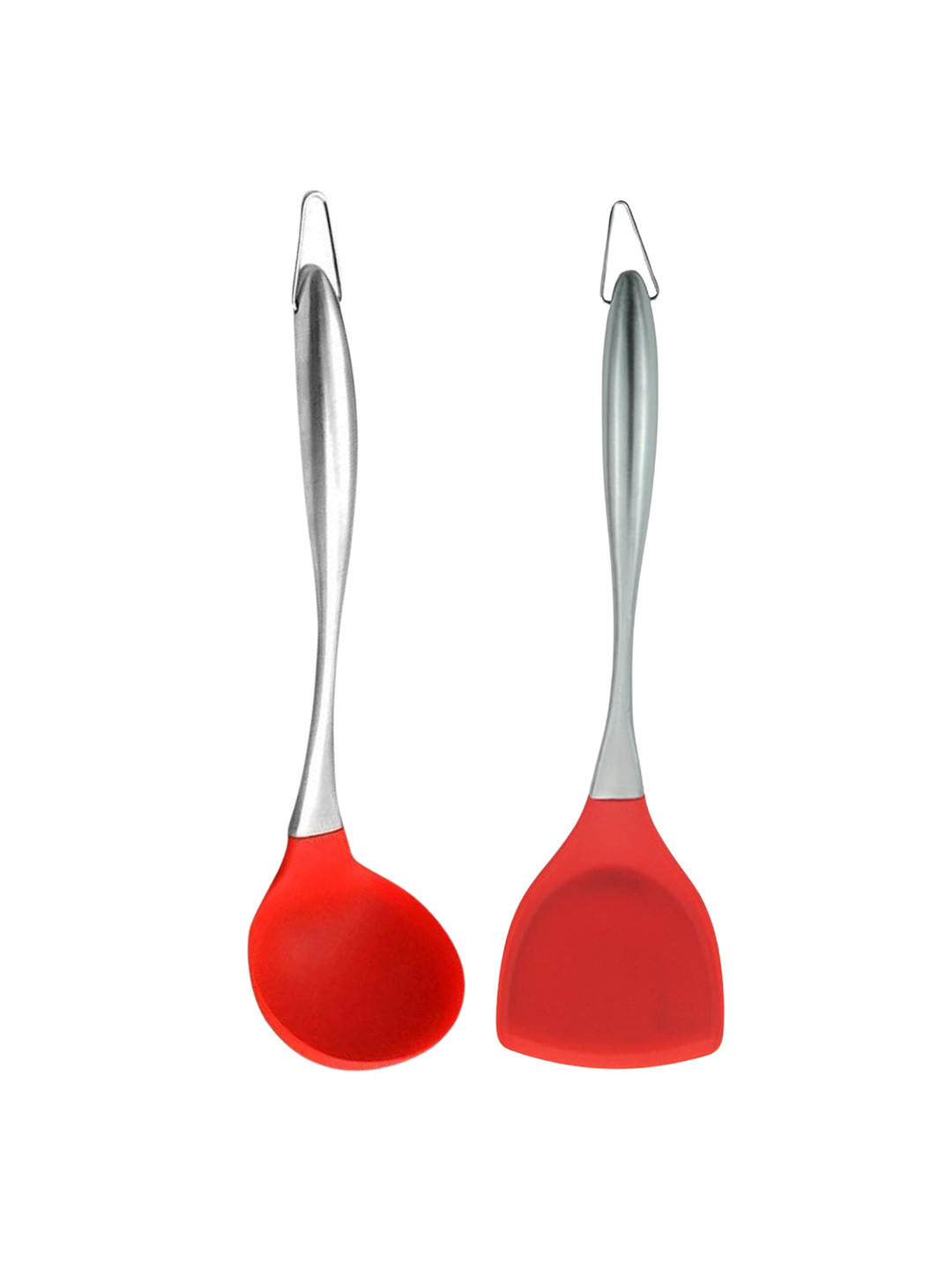Baskety Red 2 Pieces Steel Spatula With Ladle Scoop Spatula