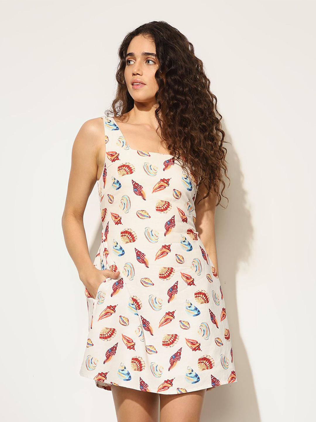 ONLY Print Linen Fit & Flare Mini Dress