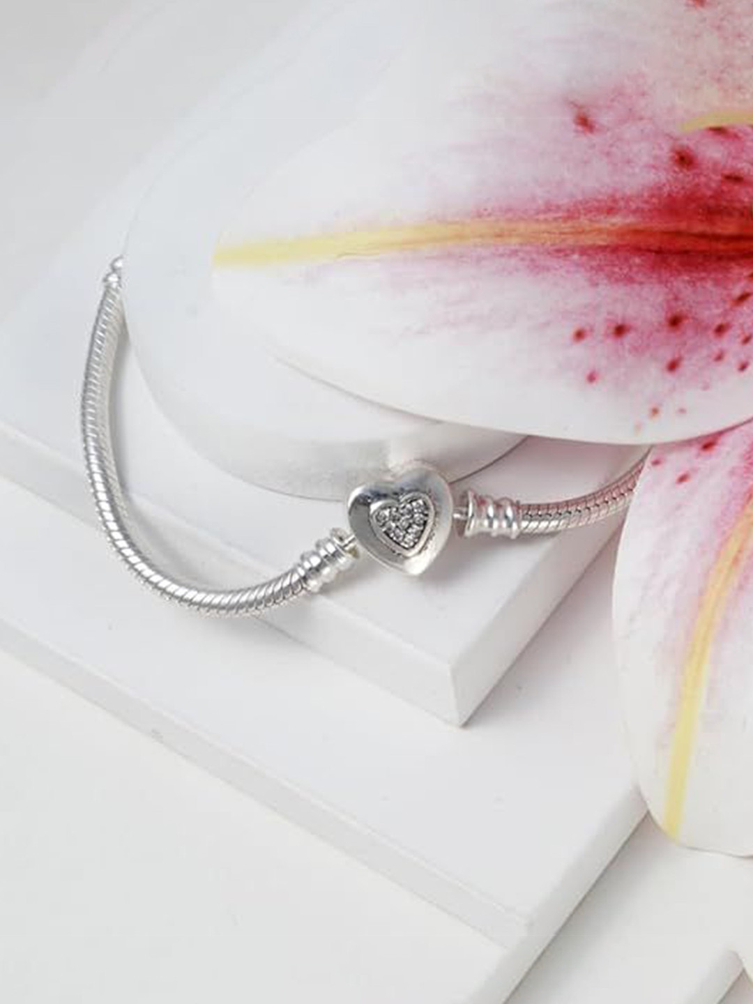 Tuanz Silver Jewelry 925 Sterling Silver Rhodium-Plated Stones Studded Bangle Bracelet