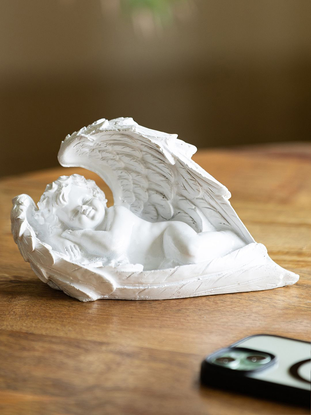 ExclusiveLane Sleeping Angel White Polyresin Matte Living Room Small Showpiece - 4.1 Inches