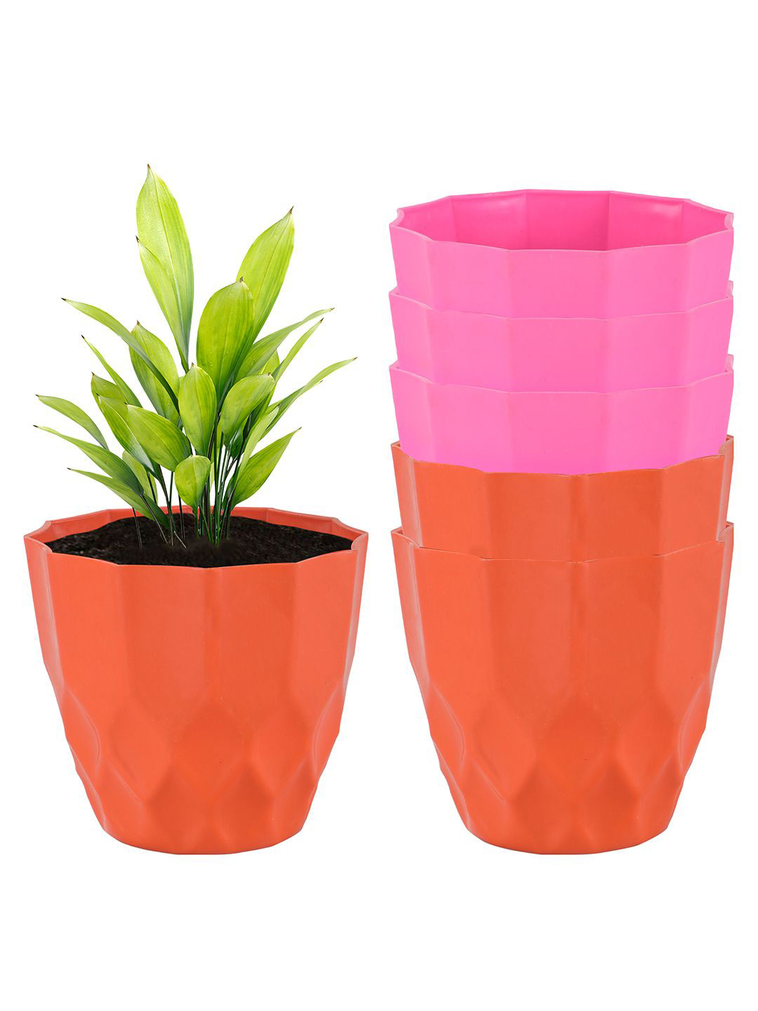 Kuber Industries 6 Pieces Pink & Orange Colored Textured Flower Pot Planters