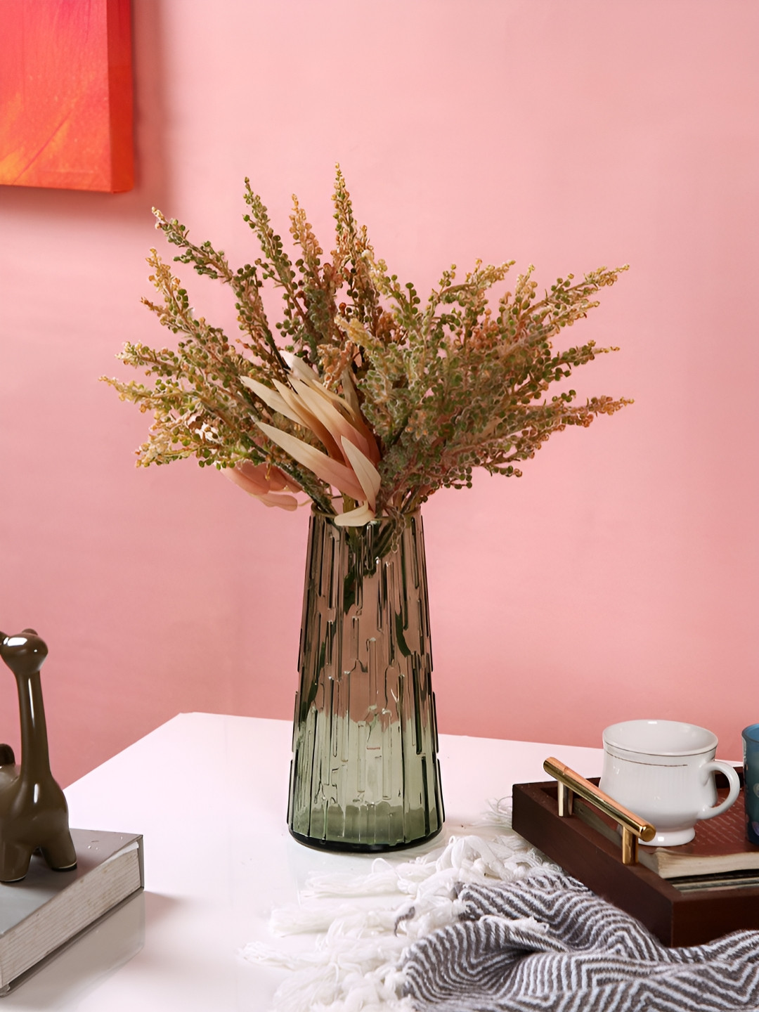 TAYHAA Gold-Toned & Green 2 Pieces Wheat and Eucalyptus Faux Bouquet Artificial Flower