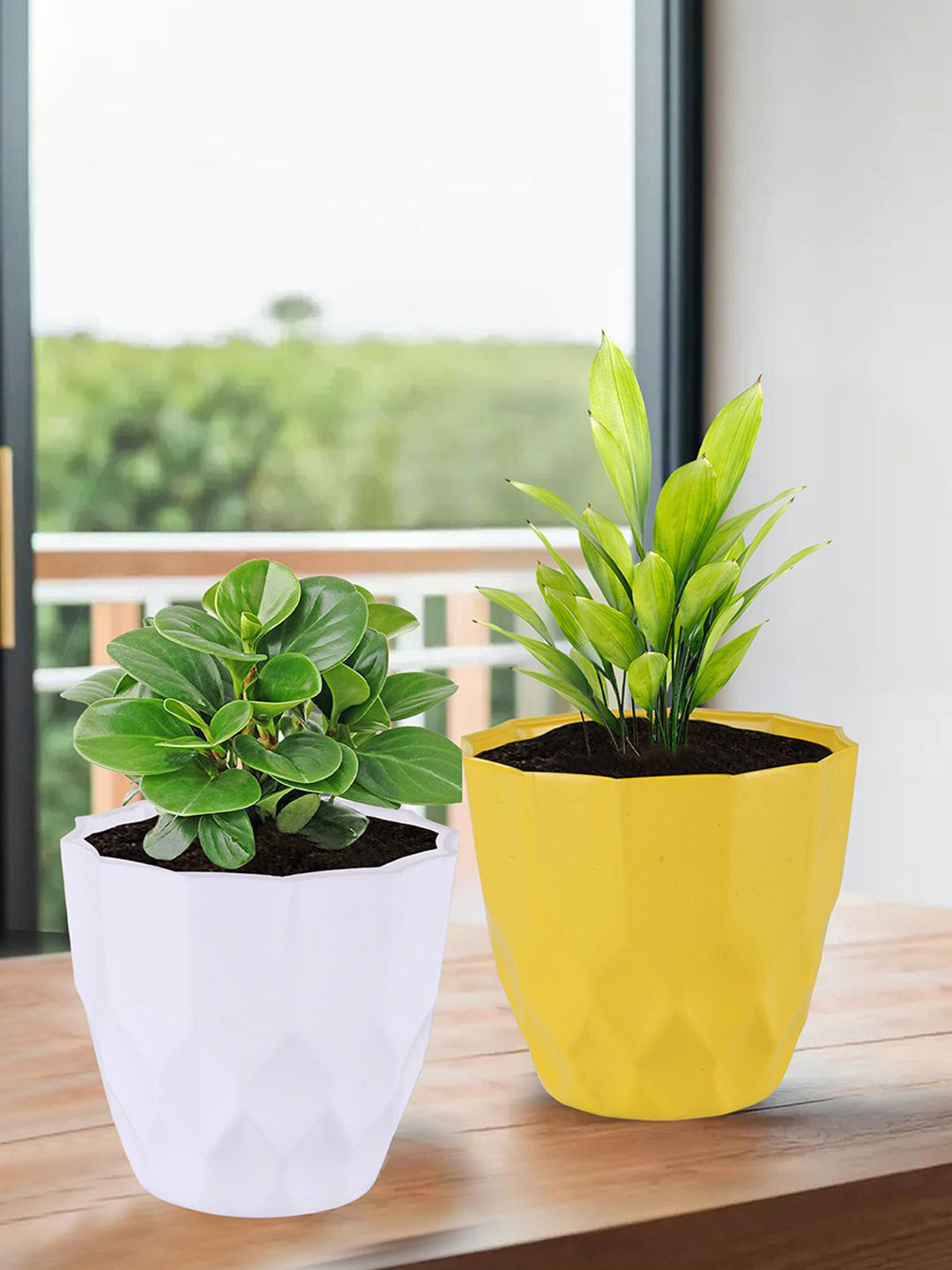 Kuber Industries White & Yellow 6 Pieces Barfi Textured Planters