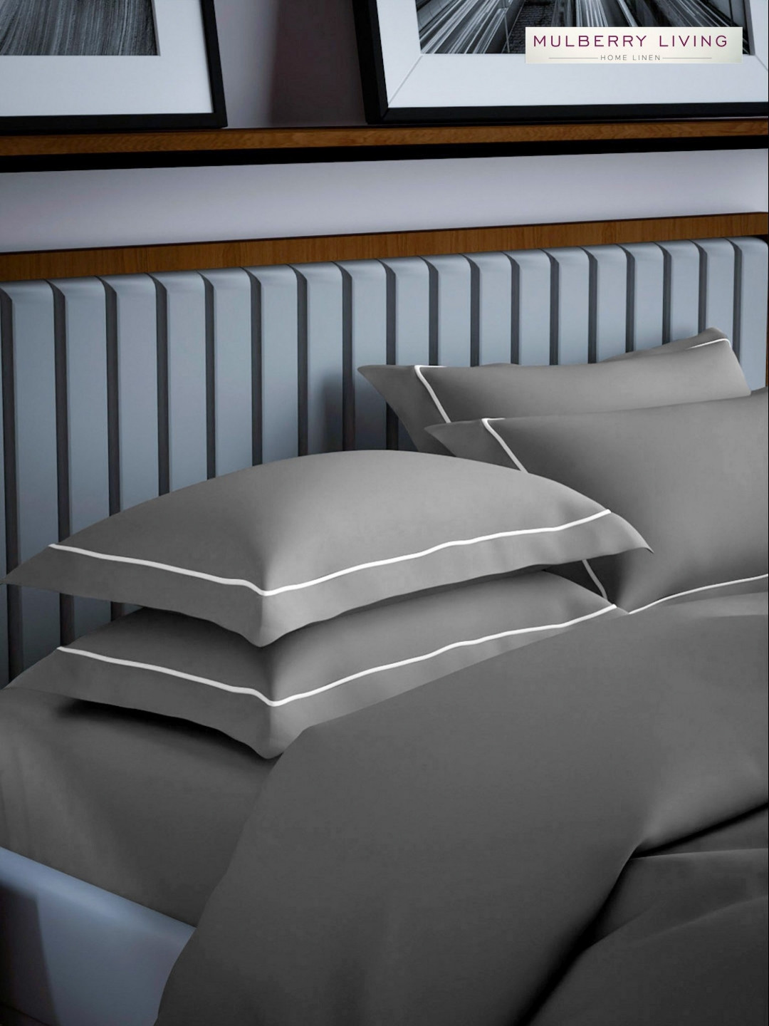 Mulberry Living Serenity Solids Grey 2 Pieces Solid Pure Cotton Rectangle Pillow Covers