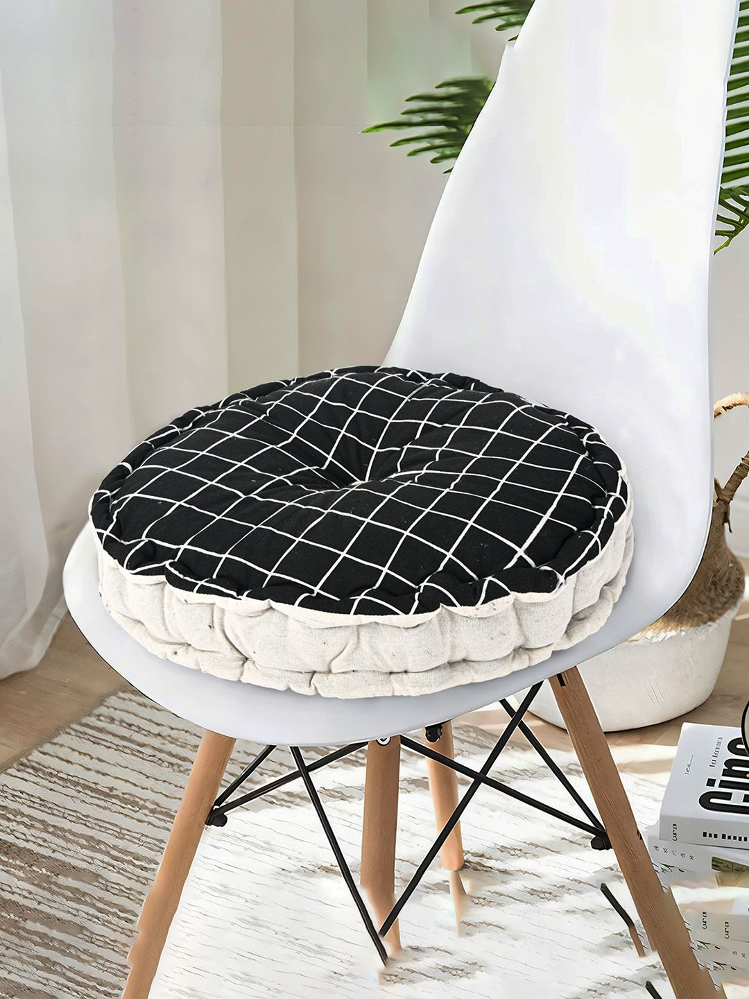 Kuber Industries Black 3 Pieces Printed Sitting Chair Cushion Pads
