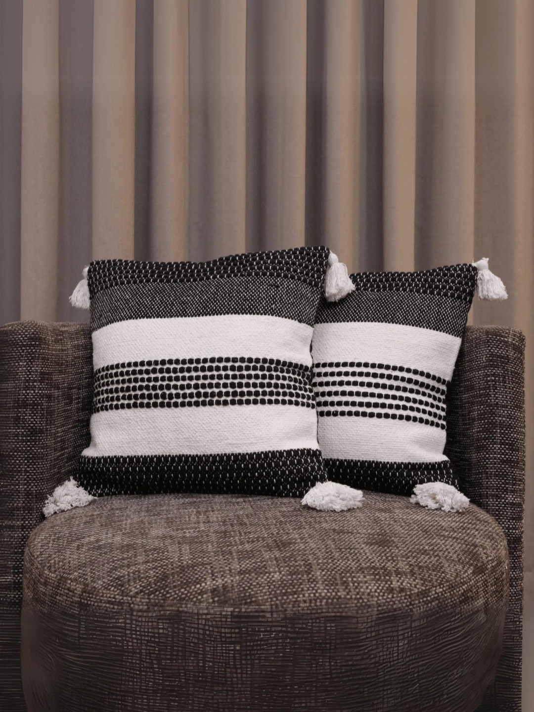 LUSHLYF Black Embroidered Cotton Breathable 2 Pcs Cushion Covers - 17.7 x 17.7 Inches