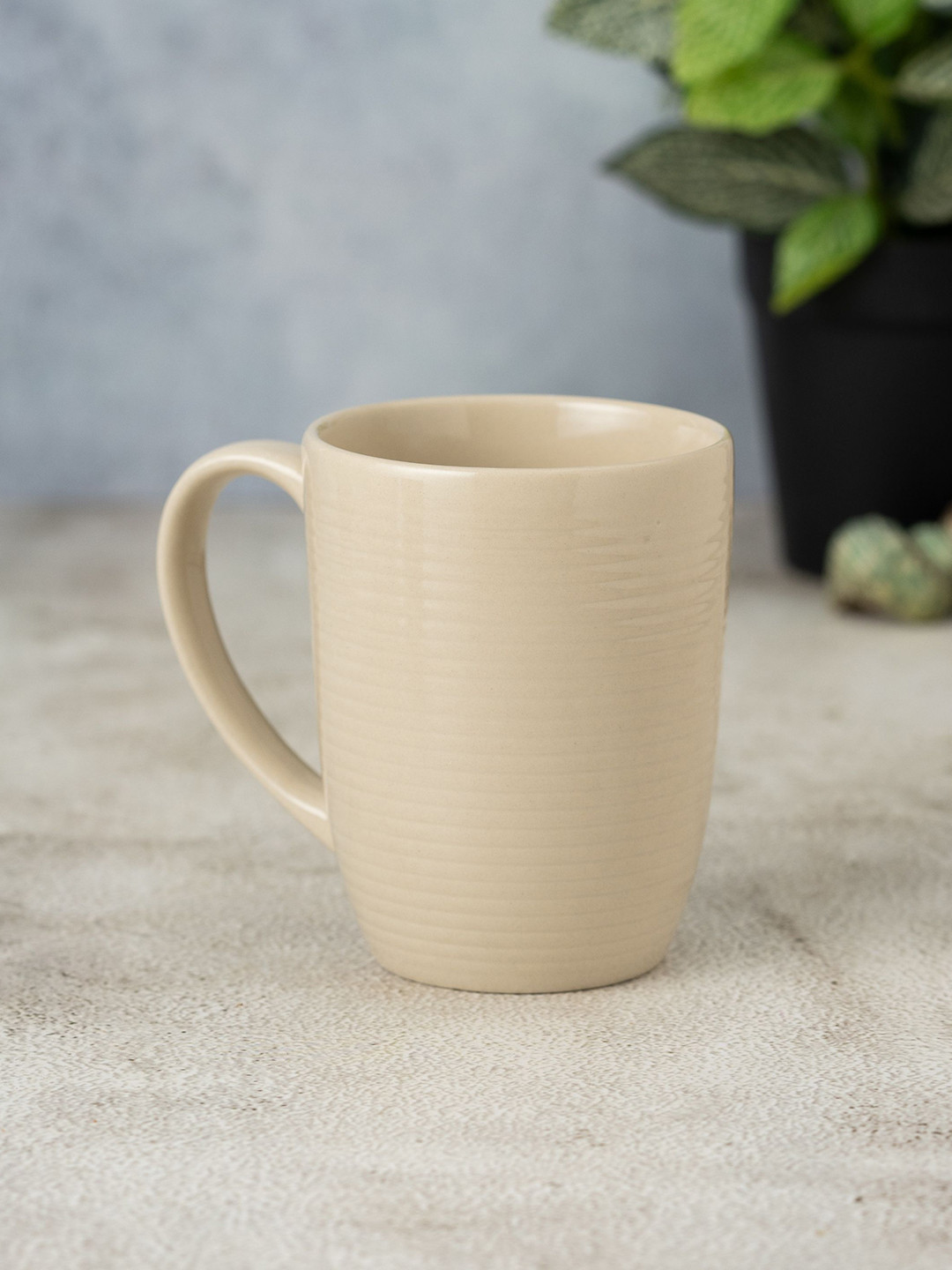 CLAY CRAFT Be Nice To You Beige Textured Ceramic Microwave Safe Mug-360ml