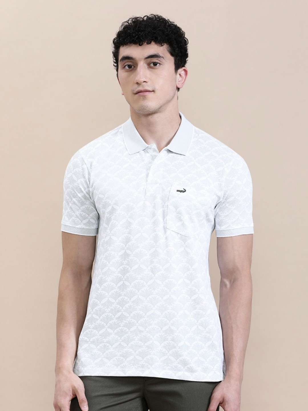 Crocodile Men Leaf Motif Slim Fit Polo T-shirt