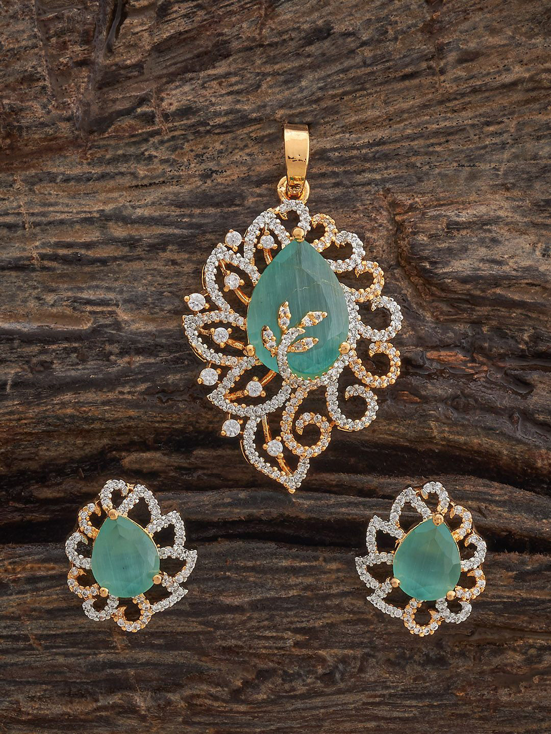 Kushal's Fashion Jewellery Pink Rhodium Gold-Embellished Bridal Party Zircon Pendant Set