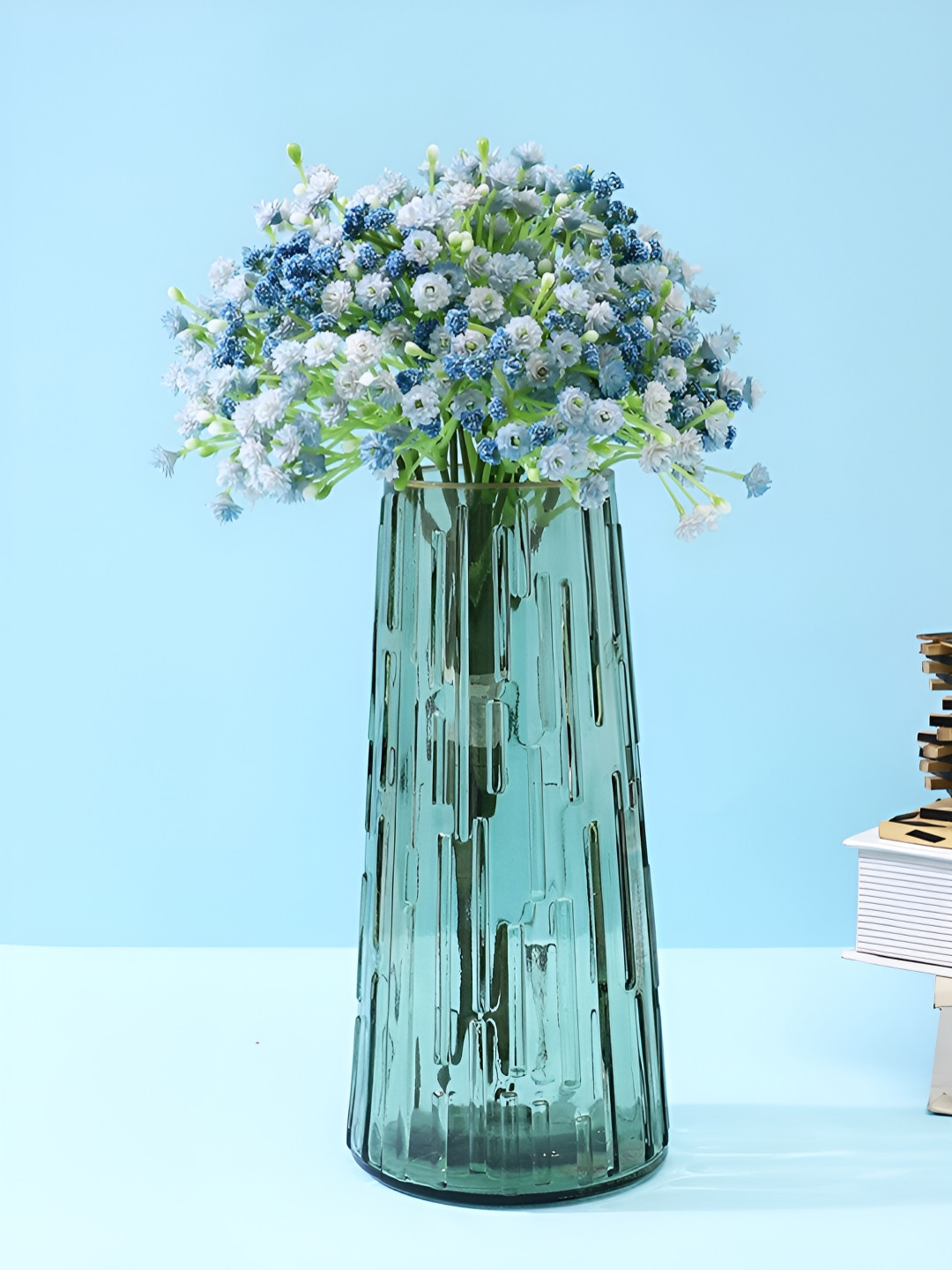 TAYHAA Blue & Green 2 Pieces Gypsophilia Breath Bunch Artificial Flower