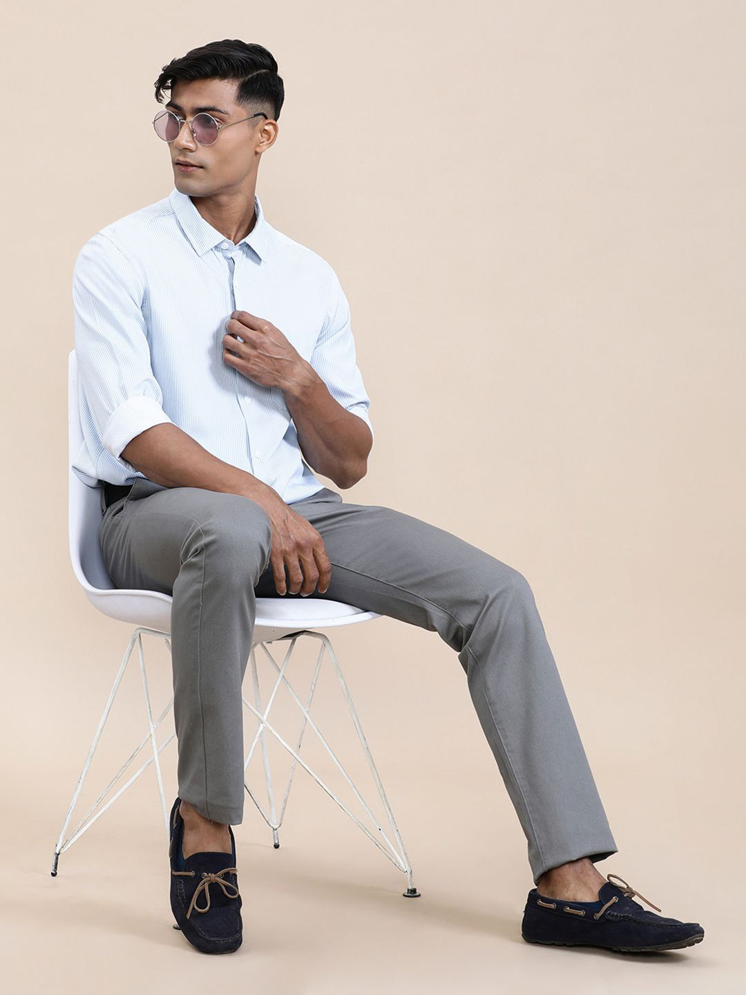 Crocodile Men Luxury Soft Blue Stripe Fluid Shirt