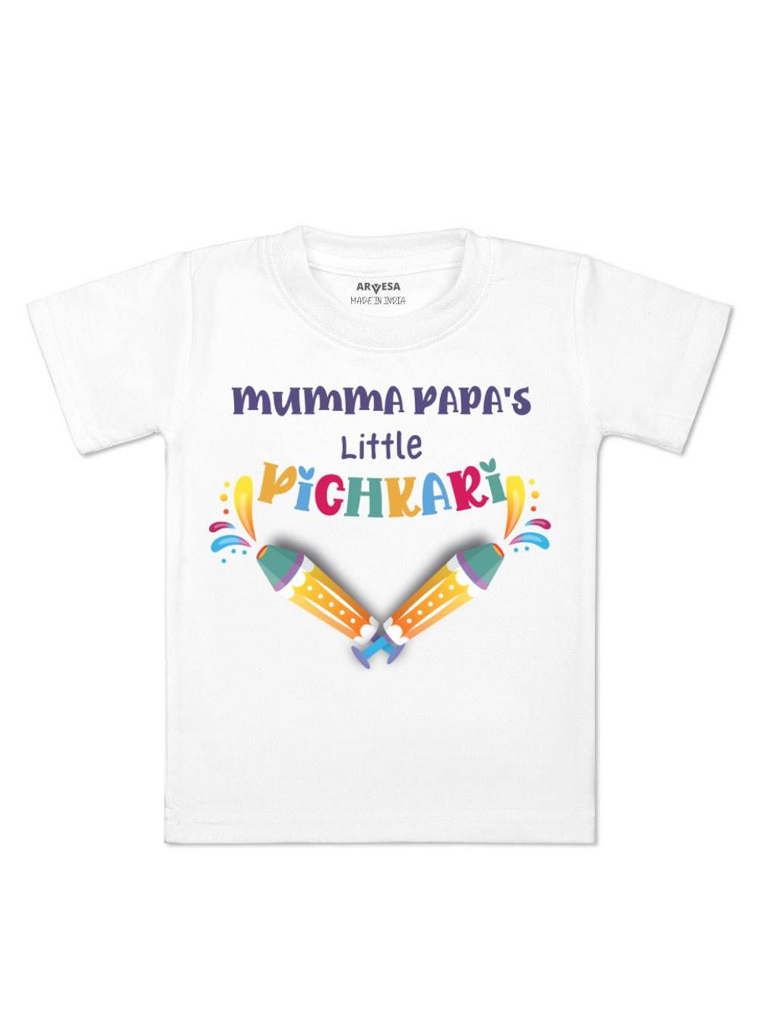 Arvesa Mummy Papa'S Little Pichkari Printed Regular Fit Tshirt