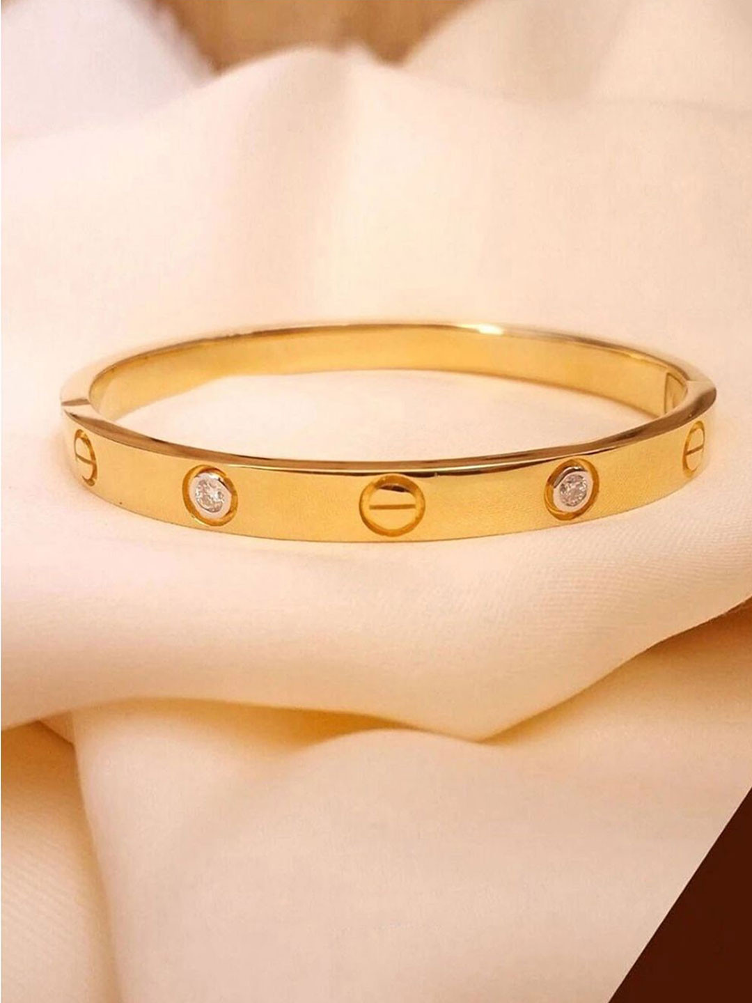 TANLOOMS Unisex Rose Gold-Plated Artificial Stones Studded Cuff Bracelet
