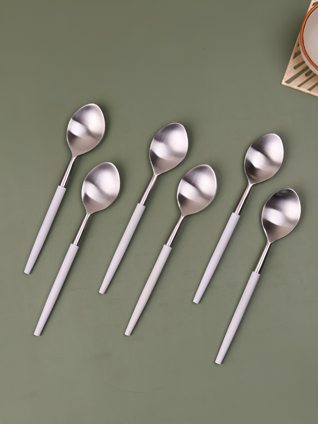 Myntra Elegant Homes Radiant 6 Pieces Silver-Toned And White Stainless Steel Tea Spoon