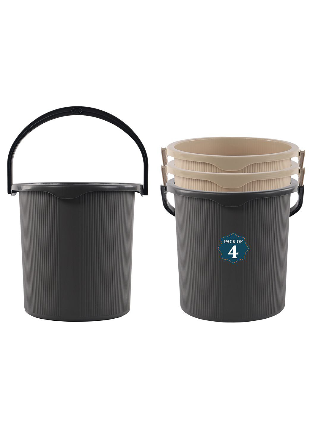Kuber Industries Magnite Grey & Cream-Coloured 4 Pieces Striped Bucket 25L