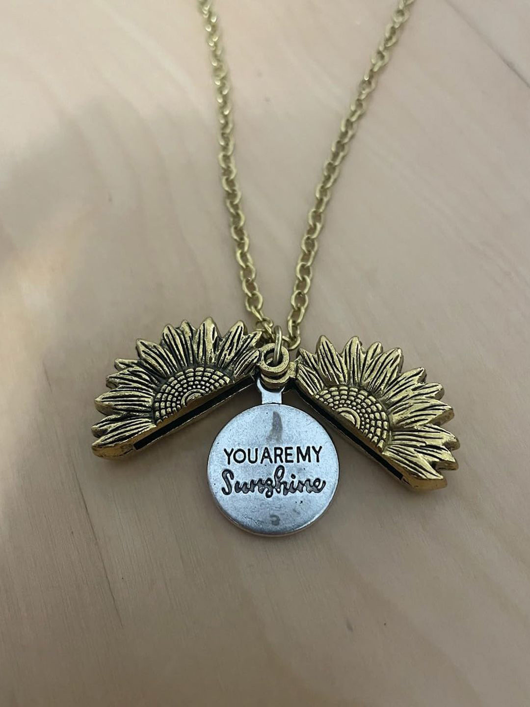 BEYTER Stainless Steel You Are My Sunshine Open Locket Sunflower Pendant With Chain