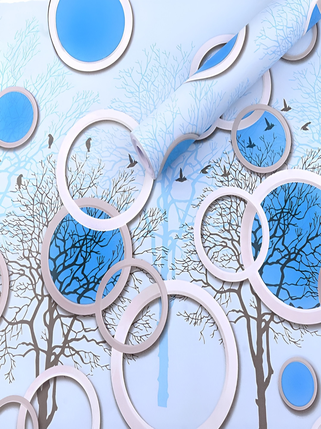 ANNA CREATIONS Blue & White Printed Self-Adhesive Waterproof Wallpaper