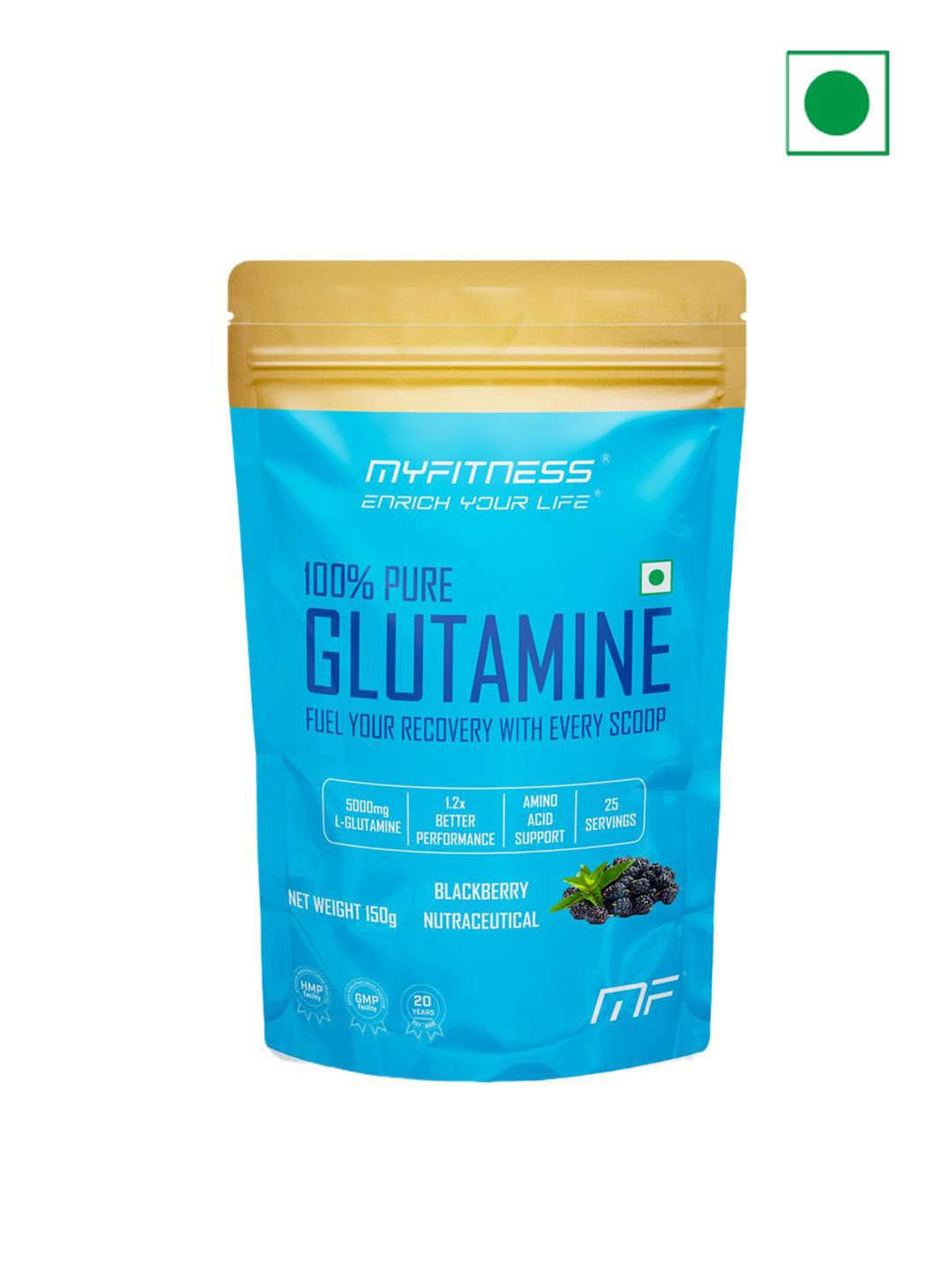 100% Pure Glutamine Powder Blackberry 150g - 25 Servings