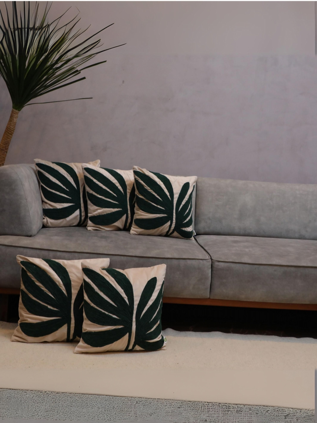 LUSHLYF High-Quality Floral Cotton 5 Pcs Embroidered Square Cushion Covers -18x18In