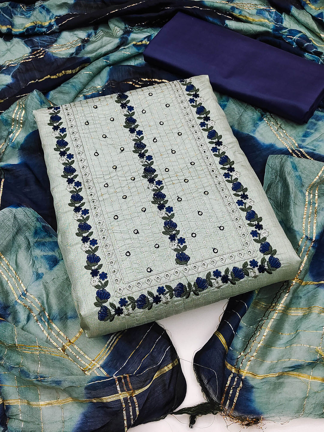 SAINOOR Floral Embroidered Zora Silk Unstitched Dress Material