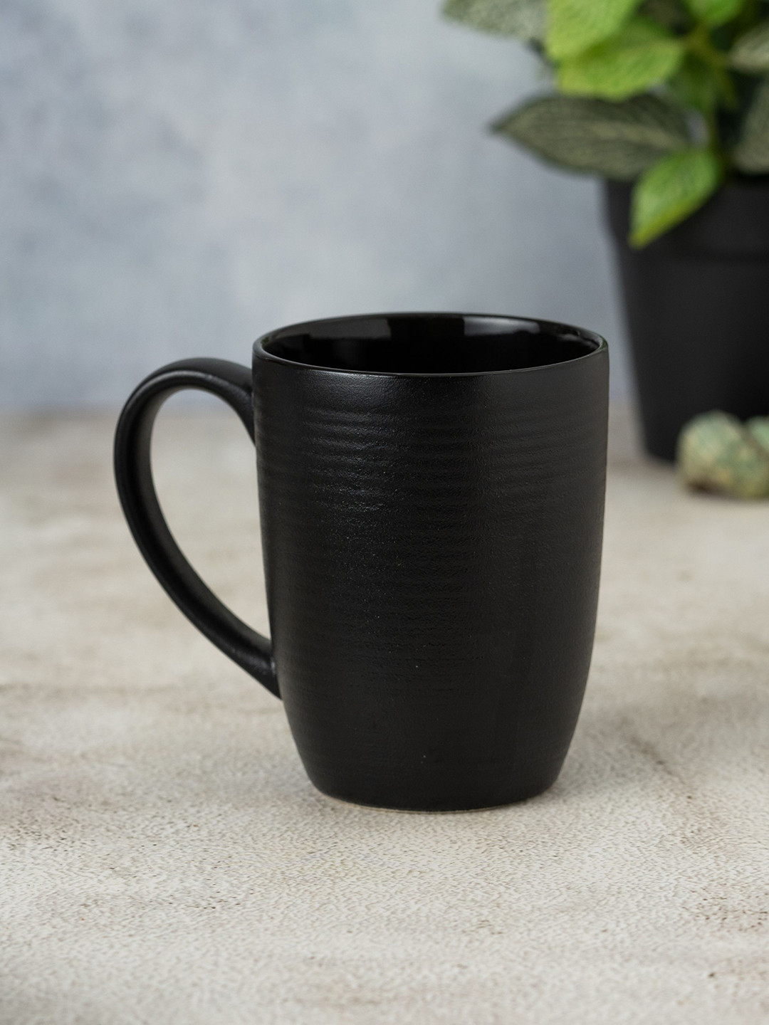 CLAY CRAFT Black Textured Ceramic Microwave Safe Mug-360ml