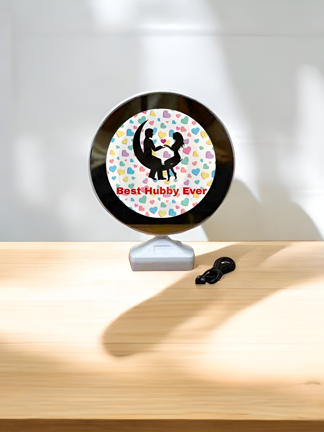 Anikmart Premium Designed White & Black Self Design Circular Shaped Table Photo Frames