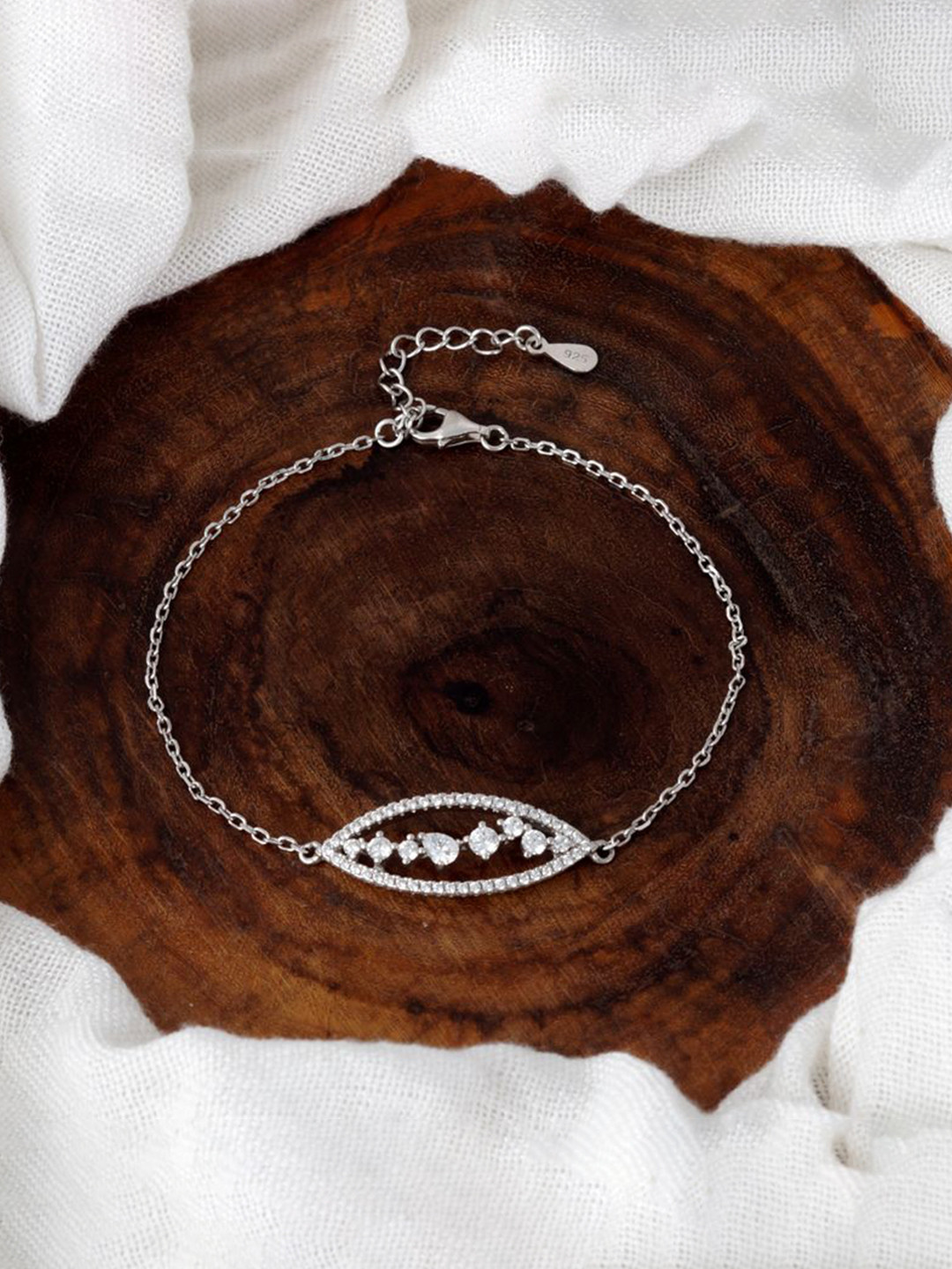 Tuanz Silver Jewelry 925 Sterling Silver Rhodium-Plated Stones Studded Link Bracelet