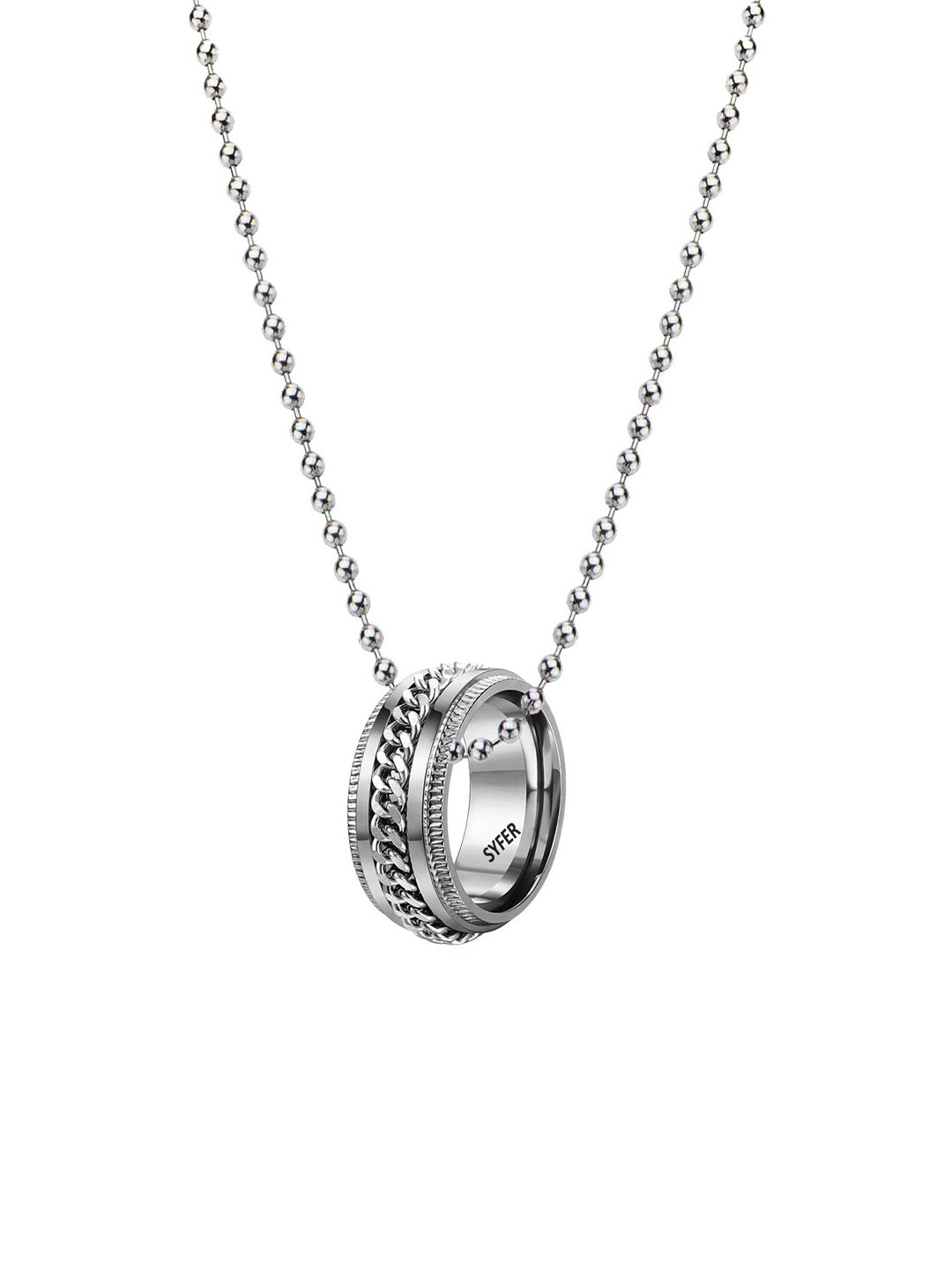 shobhram Men Stainless Steel Rhodium-Plated Circular Shaped Pendant With Chain