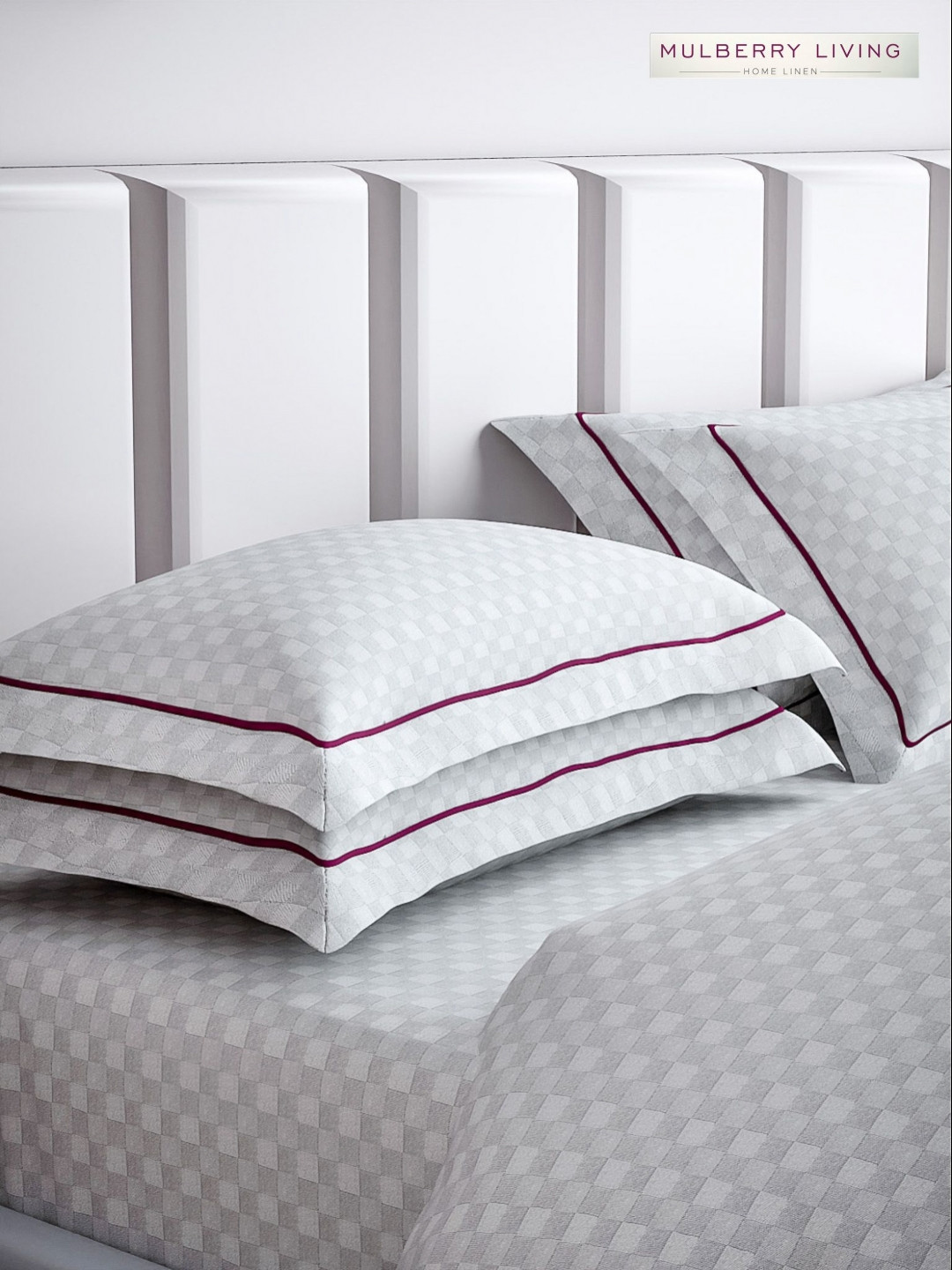 Mulberry Living Urban Grid White 2 Pieces Checked Pure Cotton Rectangle Pillow Covers