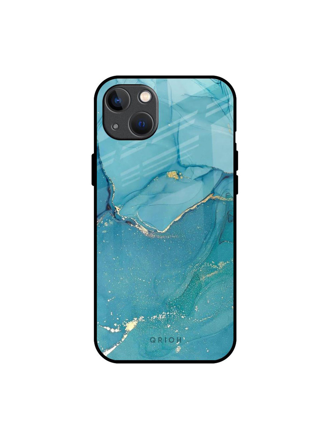 QRIOH Blue Golden Glitter Real Printed iPhone 13 Back Case