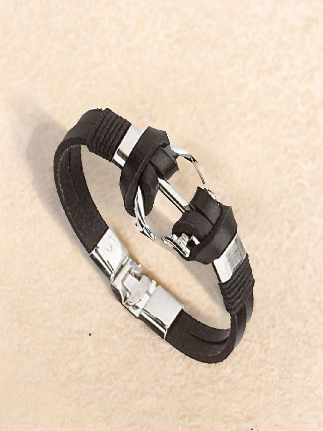 The Roadster Lifestyle Co Leather Men's Black Leather Wrapround Bracelet